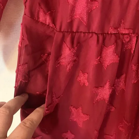 Torrid womens T size 00 medium large 10 red stars midi chiffon dress cute casual - Picture 12 of 15